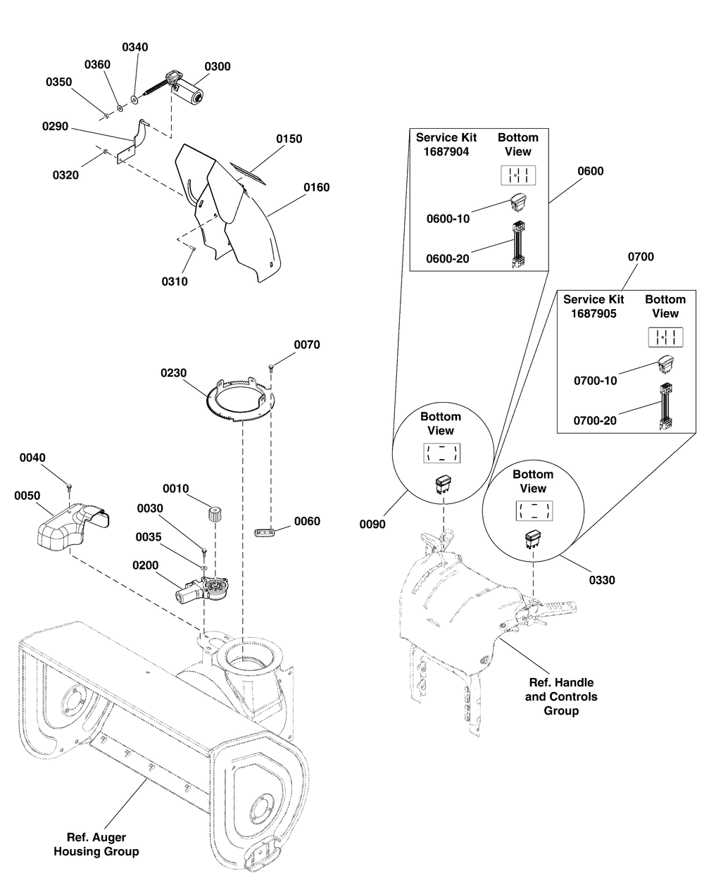 Chute And Rotation Group Diagram and Parts List for 1695814-LP25940-1332PE 2010 Briggs and Stratton Snow Blower